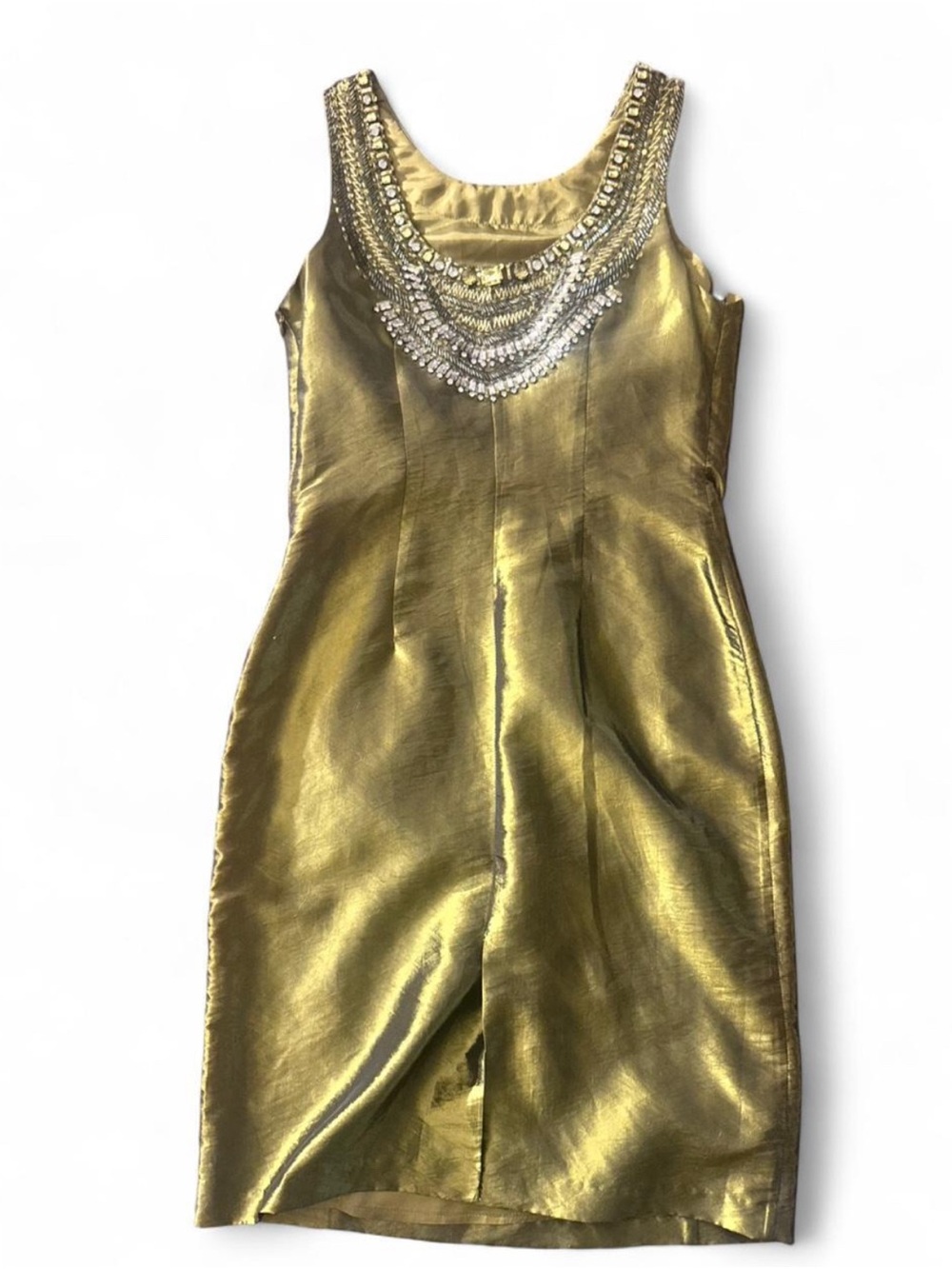 Sue Wong olive green beaded rhinestone dress